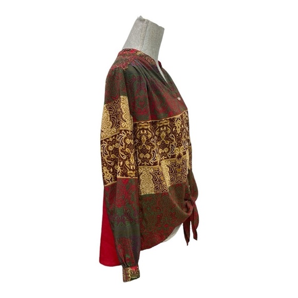 Figueroa & Flower Boho Blouse Top Red Gold Green Womens Size L - Picture 5 of 12